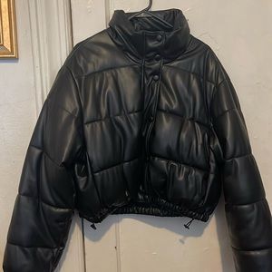 Zara Leather Puffer Jacket